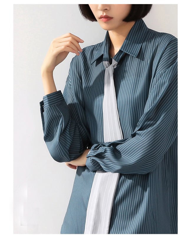 Shirt Tops Outerwear Women's Fashion New Korean Style Simple Elegant Commuting OL Office Stand Neck Ribbon Single Breasted Long Sleeve SML Striped Pattern Vertical Stripes