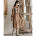 Load image into Gallery viewer, [Shukunsho series] ★China style dress★ 2color fake layered ladies cute retro autumn clothes black coffee color
