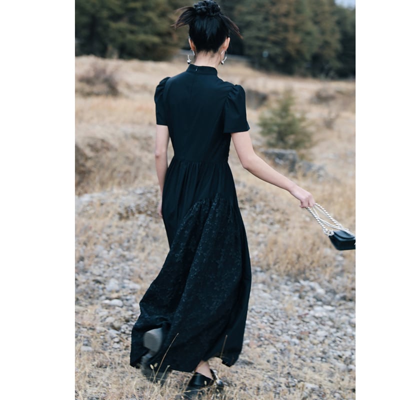 [Daiseiryusu Series] ★Chinese style dress★ Summer Chinese clothing Maxi length Long length Chinese button Black Black