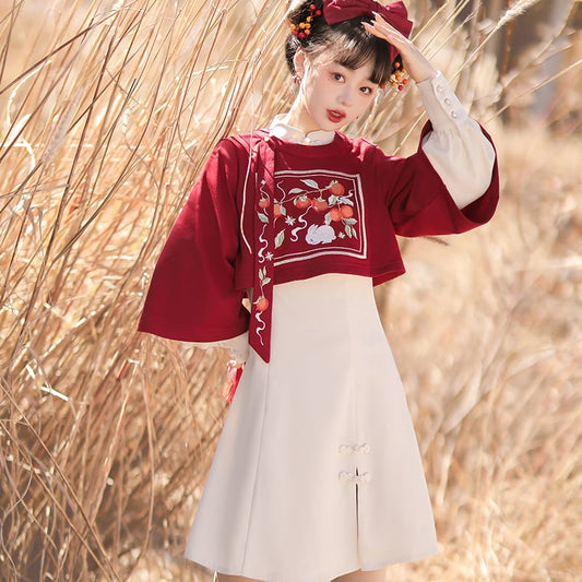 [Kanru's first --- Small Persimmon Mochi Series] ★Chinese style setup★ 2-piece set Tops + dress Chinese clothes cute