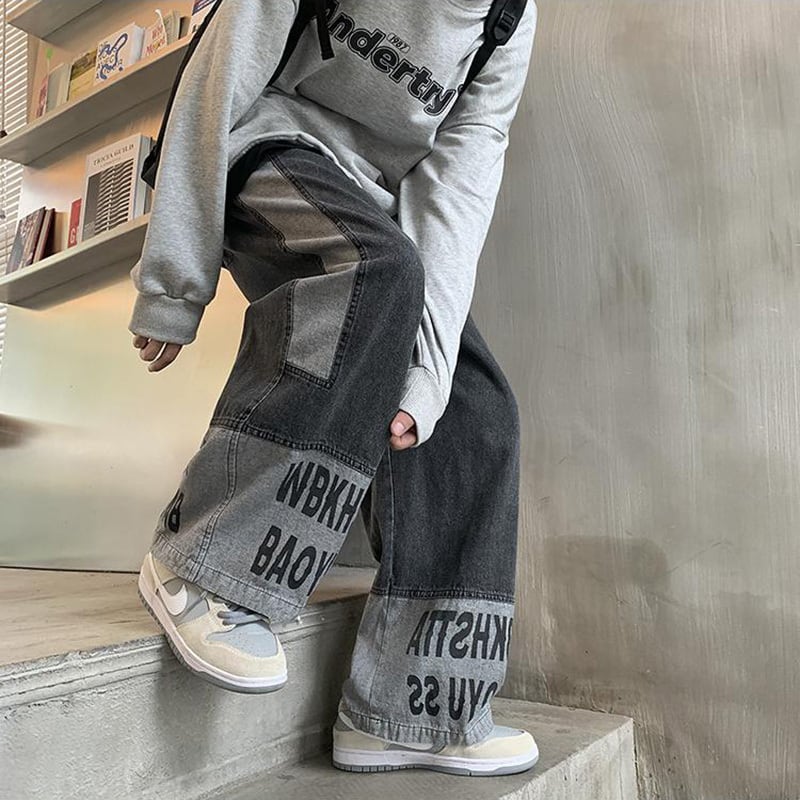 [MINGJUE Series]★Denim pants★ 2color bottoms unisex men's alphabet large size