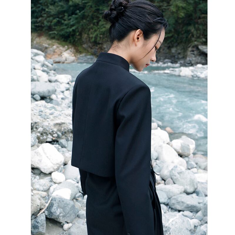 [Da Qinglong Shu Series] ★China style outerwear★ Blazer, mini length, Chinese buttons, Chinese clothes, black, slimming