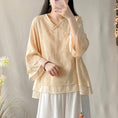 Load image into Gallery viewer, [Kofuku Series]★China-style shirt★ 3color V-neck tops Ethnic style Green Yellow Pink
