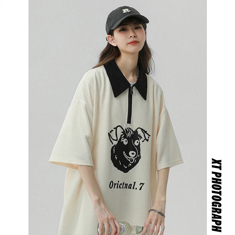 [Fujiman Series] ★POLO Shirt★ Tops 2color Unisex Men's Large Size Short Sleeve Beige Black