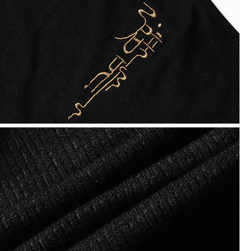 [Kyodo Series]★China style camisole★ Sexy embroidered knit tops Black Black SML Easy to match