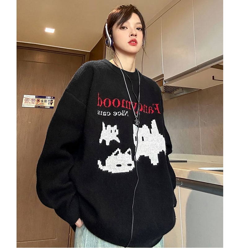 [PPG Series]★Sweater★ 2color Tops Unisex Men's Cat Cat Cute Cartoon Easy to Match