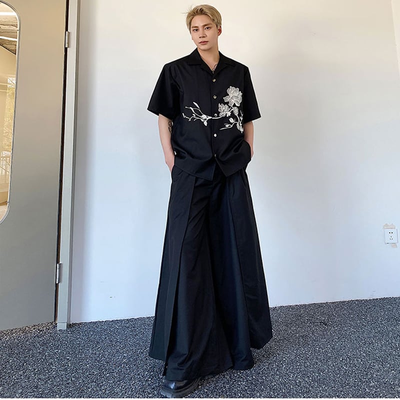 [Illustrated series]★China style shirt★ Tops embroidery fashion men's unisex black black Chinese clothing