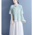 Load image into Gallery viewer, [Qing Series] ★Chinese style tops with decorations★ 4 colors cotton linen embroidery summer simple pink blue green white green
