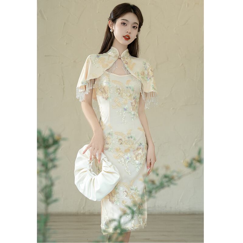 [Dust songs series] ★China style dress★ Setup, embroidery, party, wedding, date, photo shoot, summer clothes, improve your temperament