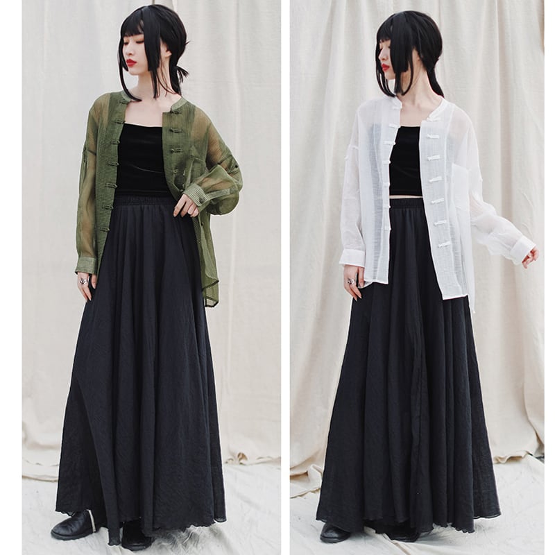 [Daiseiryusu Series] ★Long length skirt★ Plain A-line high waist Black Easy to match