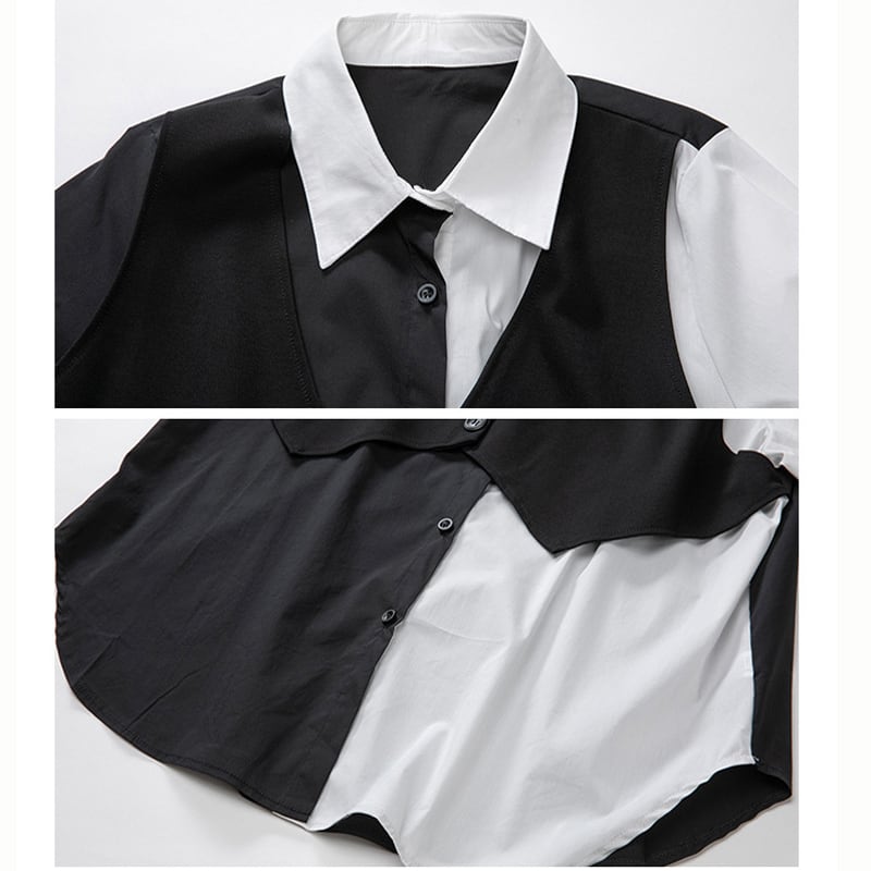 [0246 series]★Shirt★ 2color tops fake layered simple black white easy to match