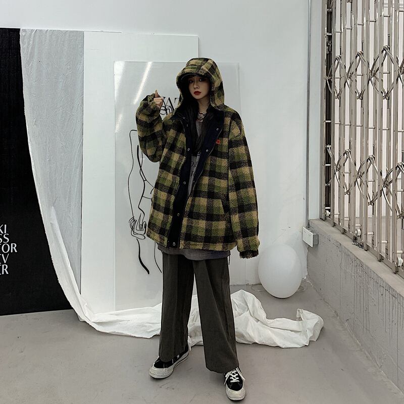 [Style Series]★Outerwear★ Jacket, Unisex, Men's, Can be worn on both sides, Plaid pattern, Hood, Loose, ML, XL