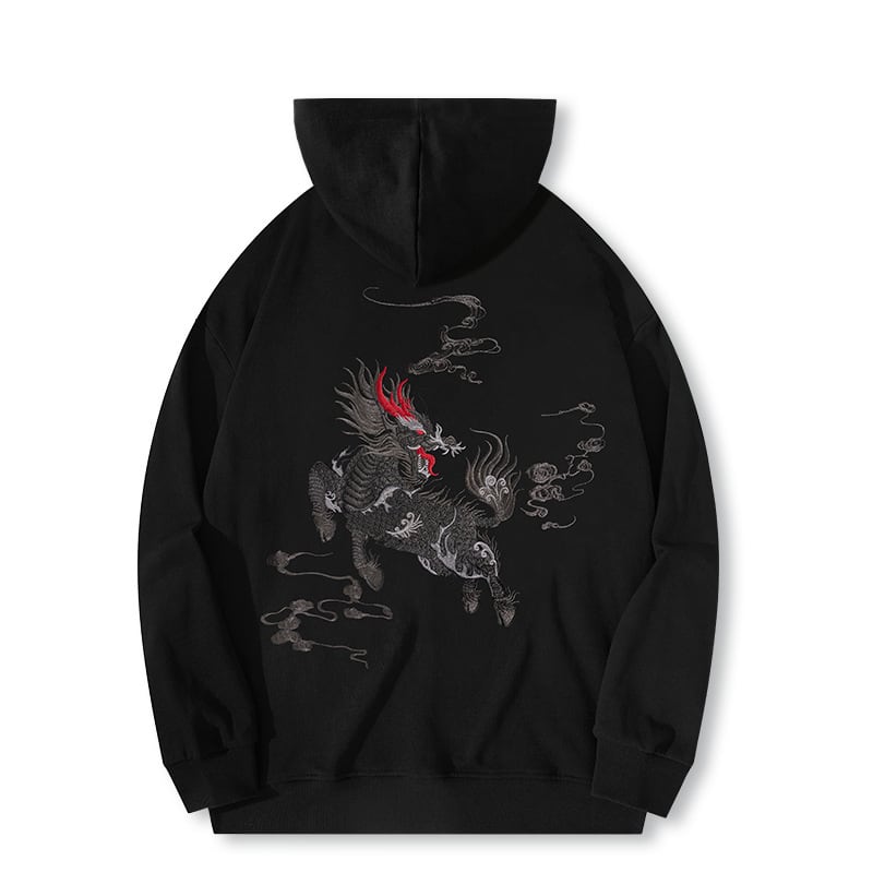 [High quality series] ★China style hoodie★ 2 colors Black or white Kirin embroidery Stylish Unique Unisex Men's Large size