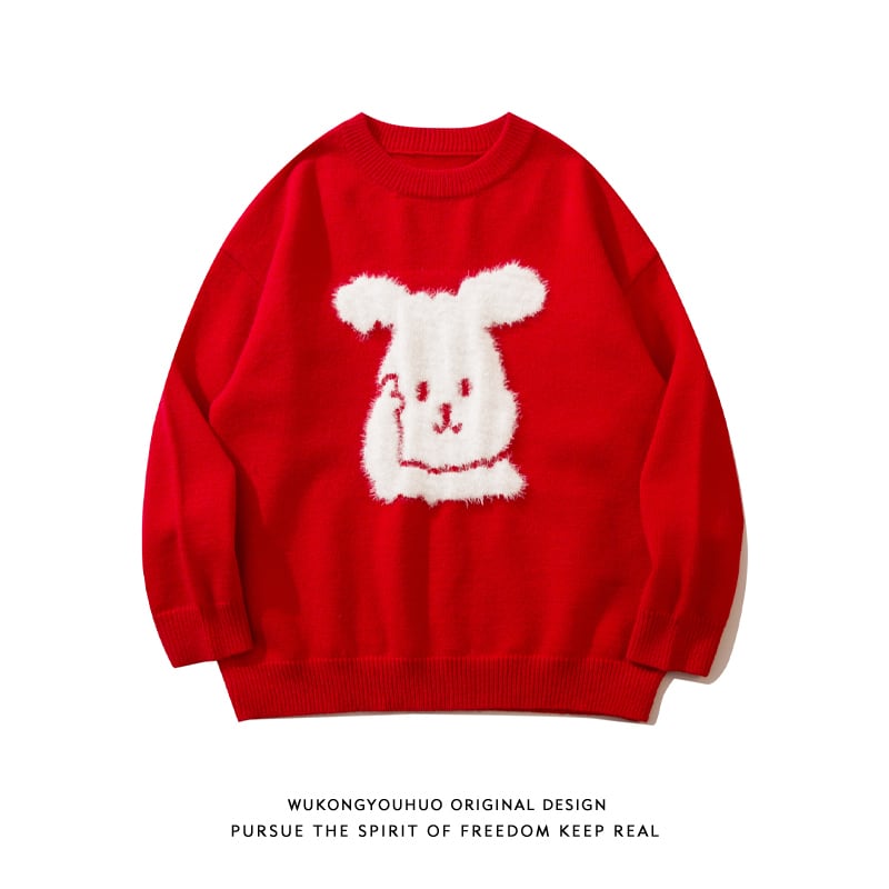 [Satoru Series]★Sweater★ 4color knit tops, brushed lining can be selected, unisex, men's rabbit, rabbit, cute