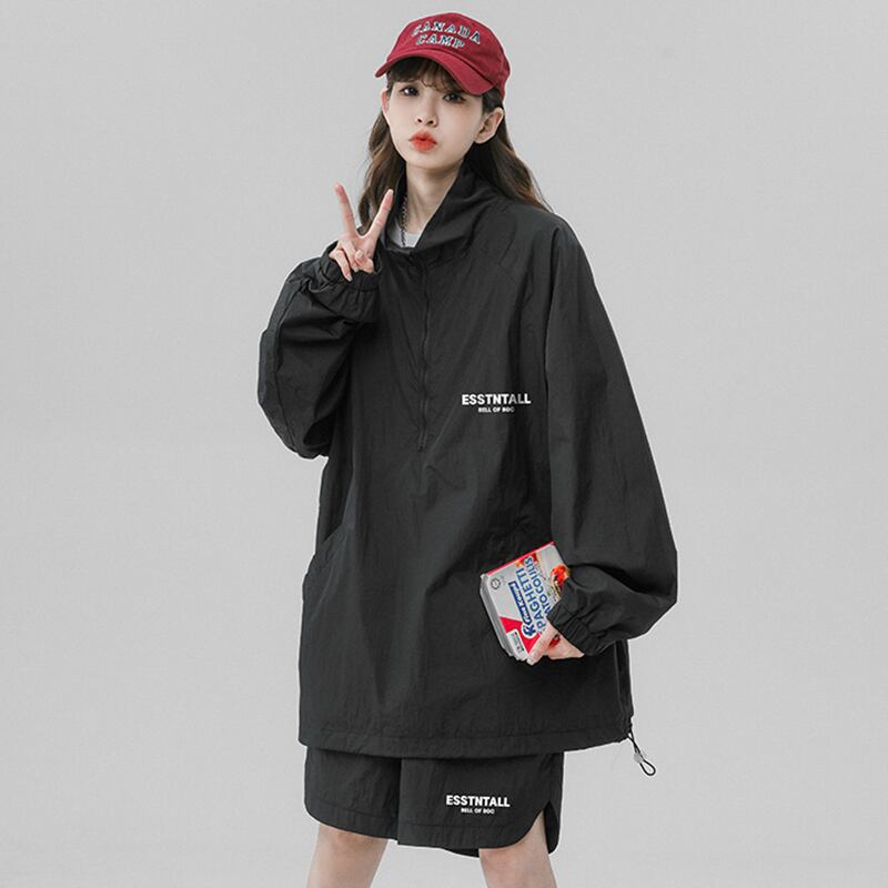 [CHAOMEICHEN Series]★Setup★ 3color outerwear + shorts, unisex, men's sun protection, green, black, fashion