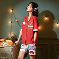 Load image into Gallery viewer, [Small Chinese Style Pajamas] Setup Tops + Shorts Cotton Red Red
