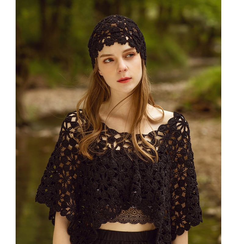 [Flower Series]★Hat★ 2color Hat Knitted Women's Retro Elegant Gold Black