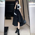 Load image into Gallery viewer, [PANGSAO series]★Shirt dress★ Long length irregular color scheme commuting date office lady large size black black
