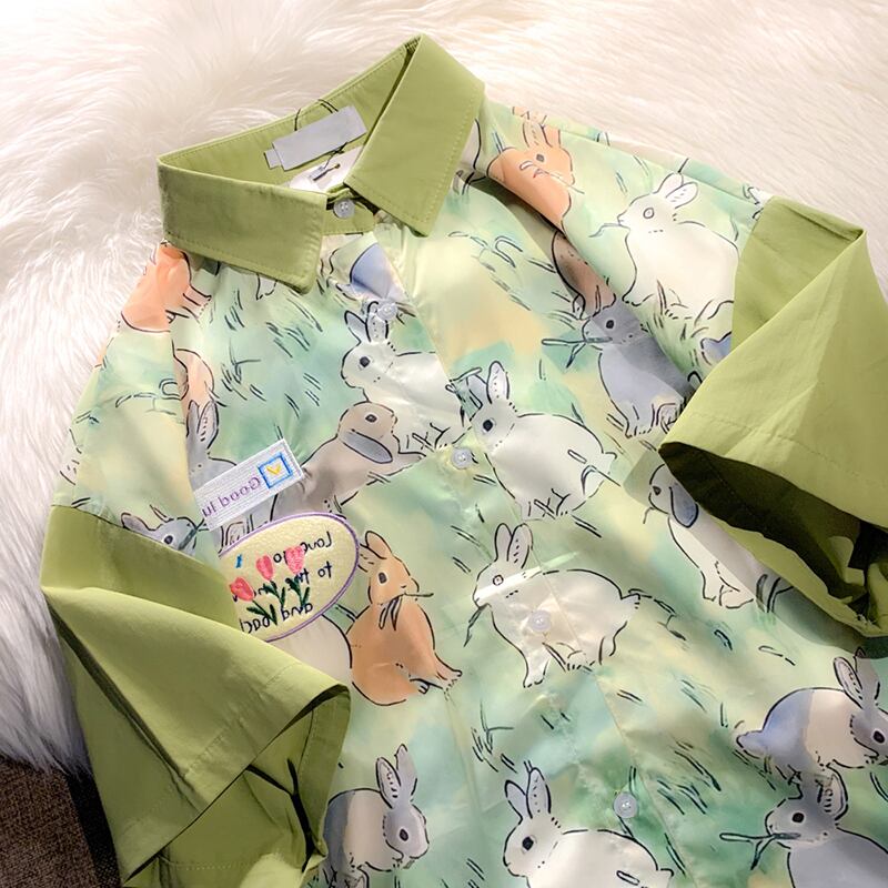 [BIBULU STUDIO Series] ★Short sleeve shirt★ Rabbit tops Unisex Men's summer clothes Green Green