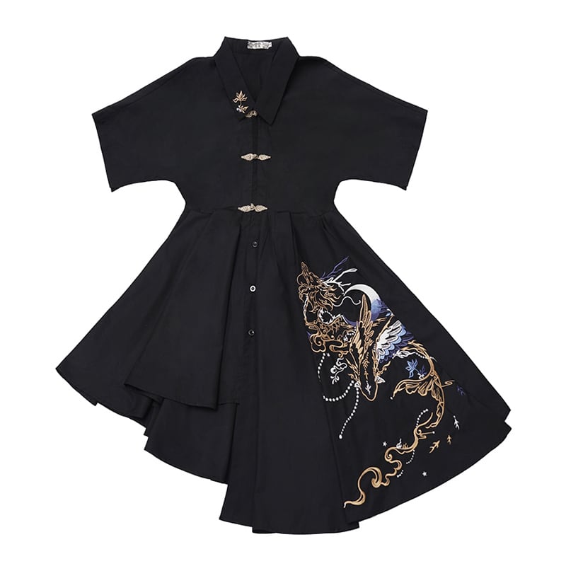 [Kyoto series]★China style dress★ Embroidery irregular unique design cool black black