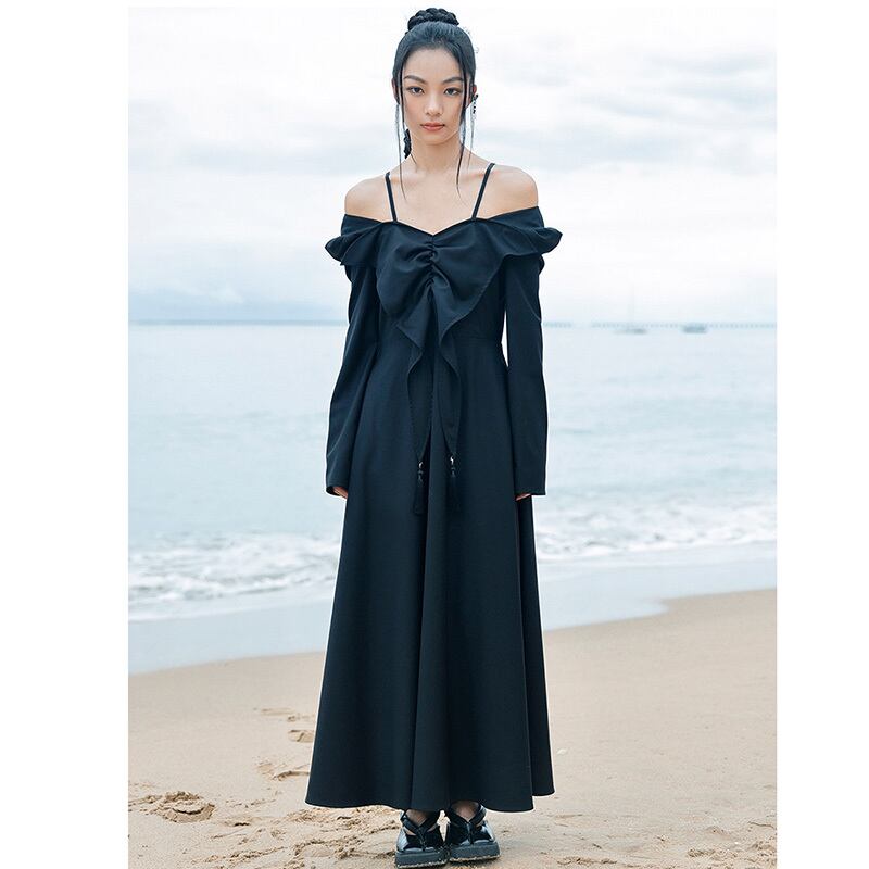 [Big Blue Dragon Series] ★China style dress★ Ribbon dress sexy black long length cute