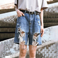 Load image into Gallery viewer, [Kokaisha---Renketsu Rules Series]★China style trousers★Shorts, half-length, denim, fashion, blue, blue
