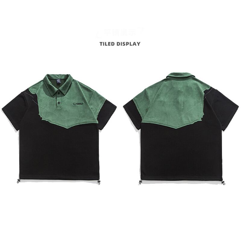 [ACRARDIC Series] ★POLO Shirt★ Tops Unisex Men's Switching Short Sleeve Black Green