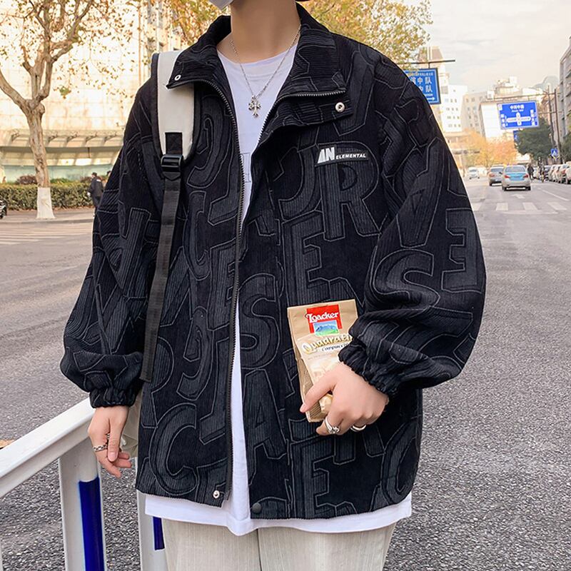 [Tetsusho Series]★Jacket★ 2color Outerwear Unisex Men's Alphabet Corduroy Black ML XL 2XL