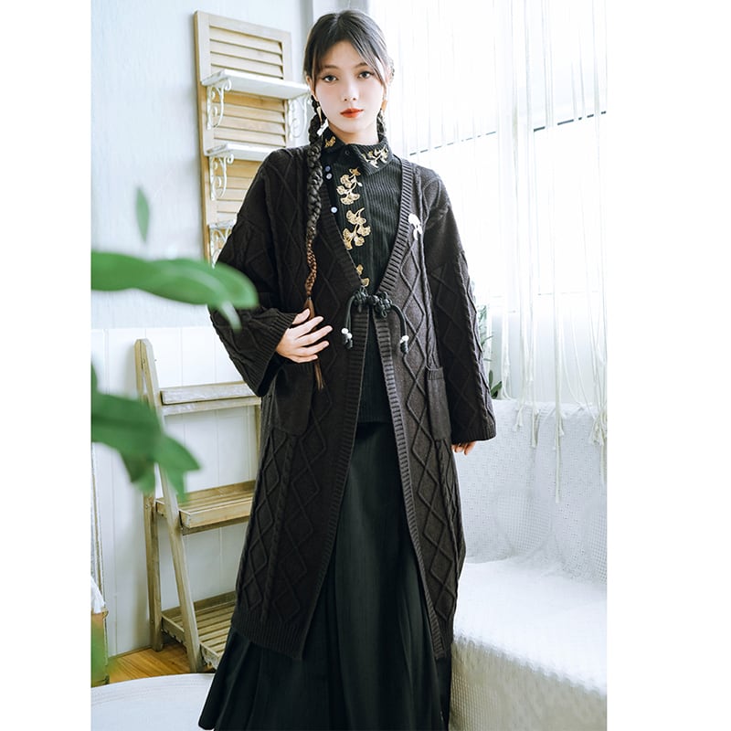 [Kokaishan --- Wakagi Gin Series] ★China style coat★ Cardigan long length knit outerwear