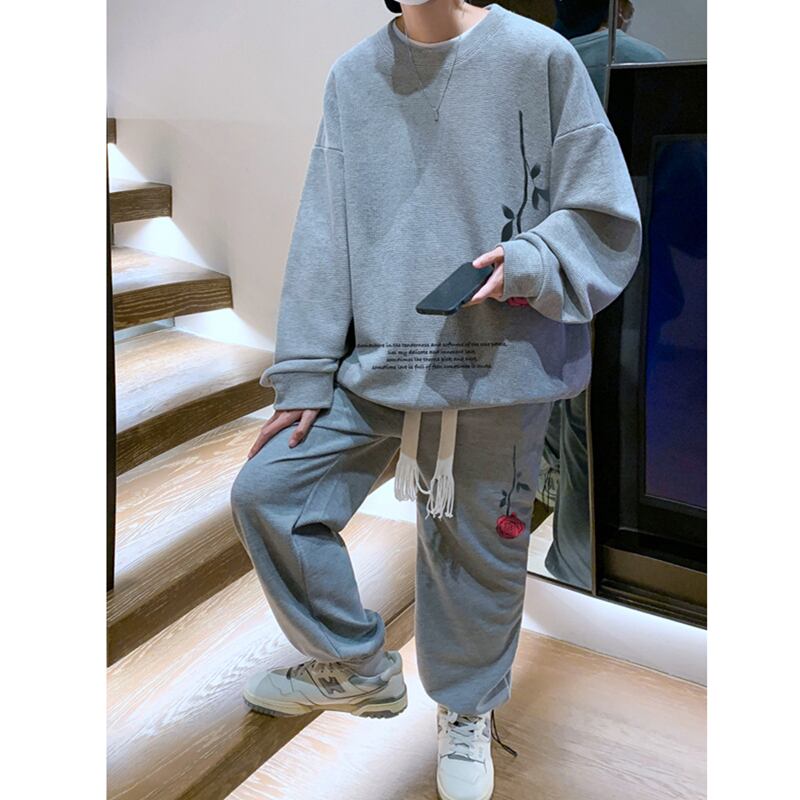 [Mori Series]★Setup★ 3color 2-piece set Tops + pants Rose Rose Unisex Men's White Black Gray