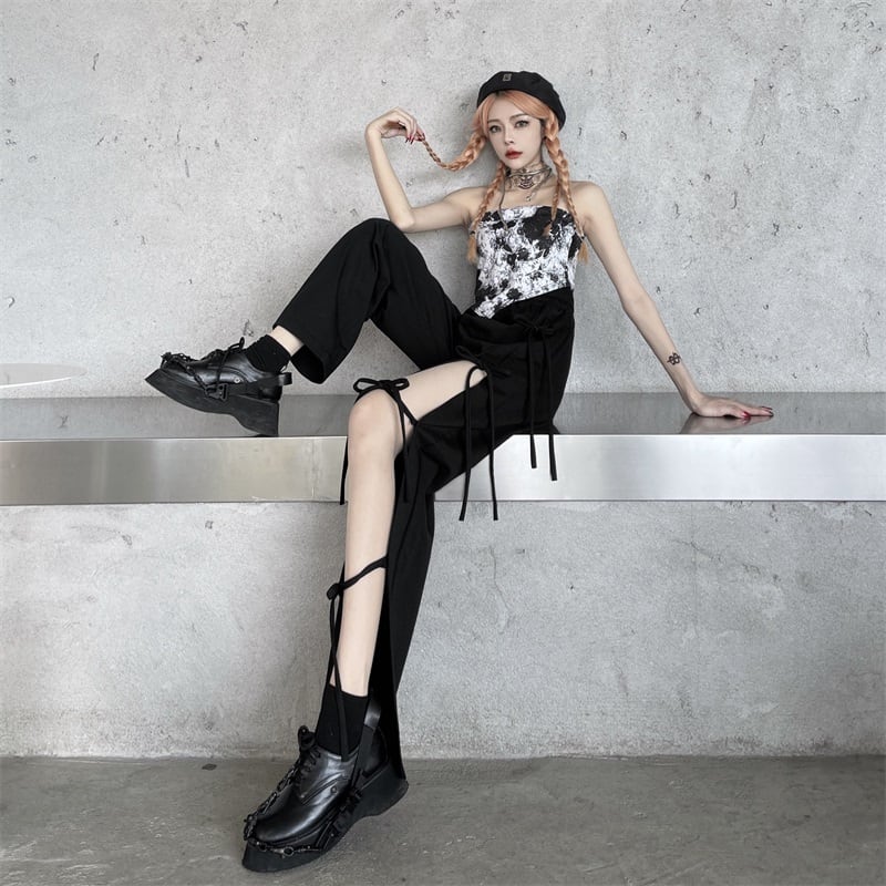 [Miyakoya Series]★Casual Pants★ Trousers Bottoms Cool Summer Fashion Black Black Sexy