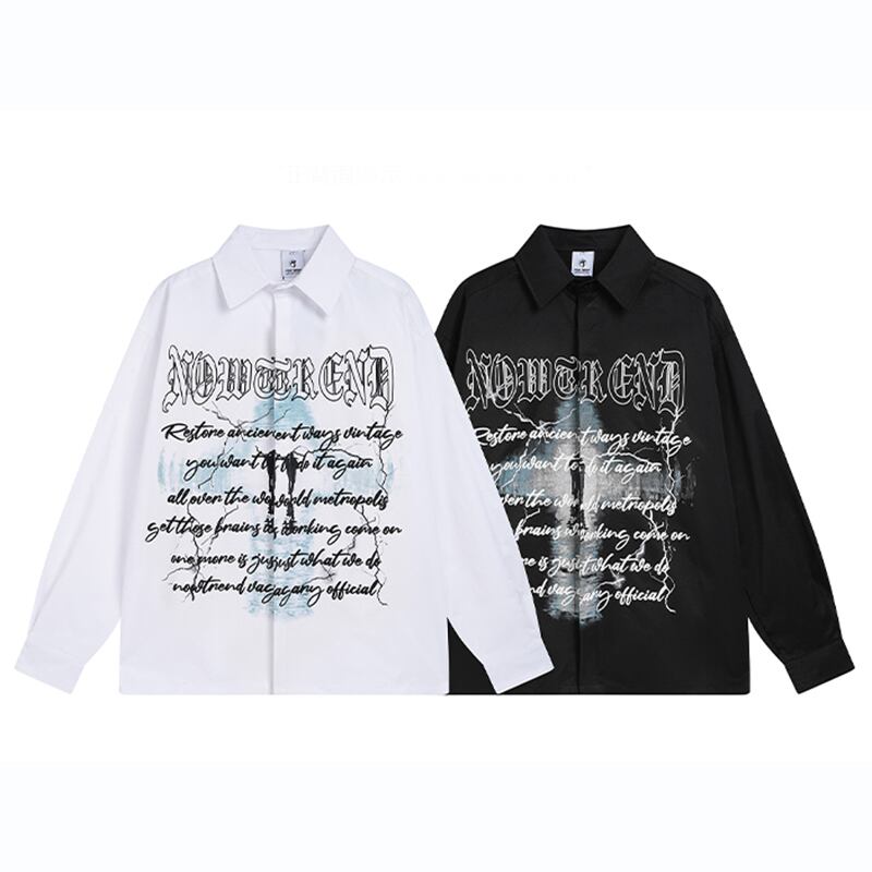 [TRAVEL ISSUANCE Series]★Shirt★ 2color Tops Long Sleeve Shirt Unisex Men's Stylish Black White Print