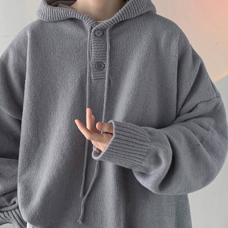 [Emeisa Series]★Sweater★ 2color Knit Tops Parka Unisex Men's Simple Gray Black