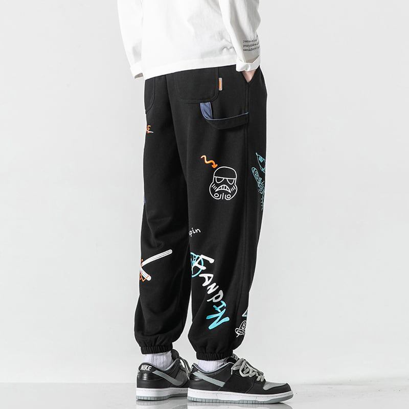 [BIGEMAN Series] ★Casual Pants★ 2color Quarter-length Bottoms Pants Unisex Men's Large Size Cartoon Black Gray