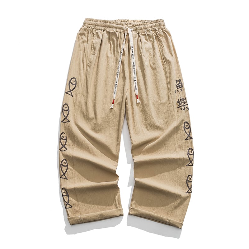 [TAOHUAYUAN Series]★China style trousers★ 3color bottoms trousers casual pants unisex men's large size fish nine-quarter length