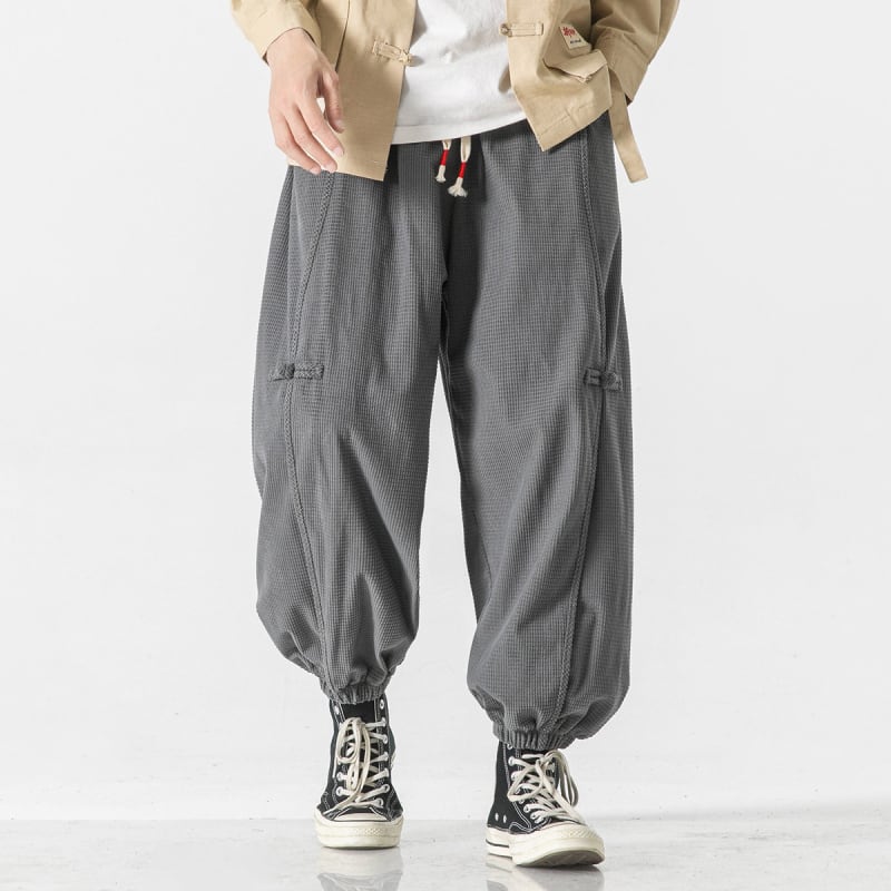 [Small Trouble Series]★China Style Pants★ 3color Bottoms Unisex Men's Large Size China Button Gray Black