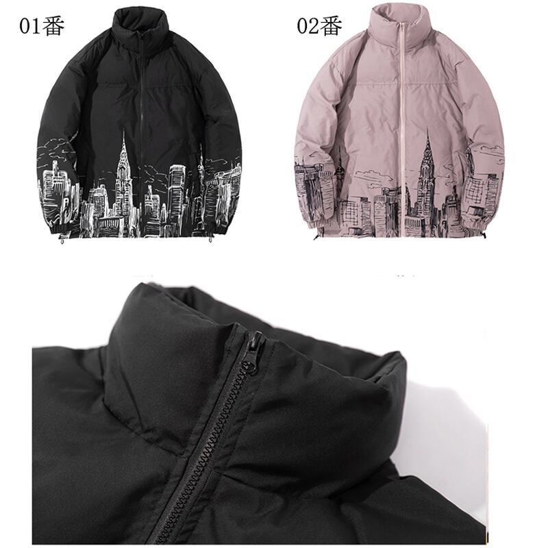 [Mori Moto Series] ★Winter Coat★ 2color Thick Warm Unisex Men's Cold Protection Filling Print Black Black ML XL 2XL 3XL