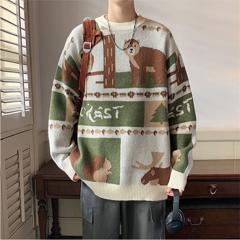 [GULAMA Series] ★Sweater★ 3color Knit Tops Unisex Men's Large Size Cartoon