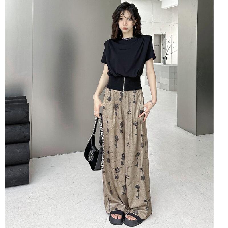 [YIDAO Series] ★Casual Pants★ Switching Print Summer Clothes Gaucho Pants Trousers Slimming Wear