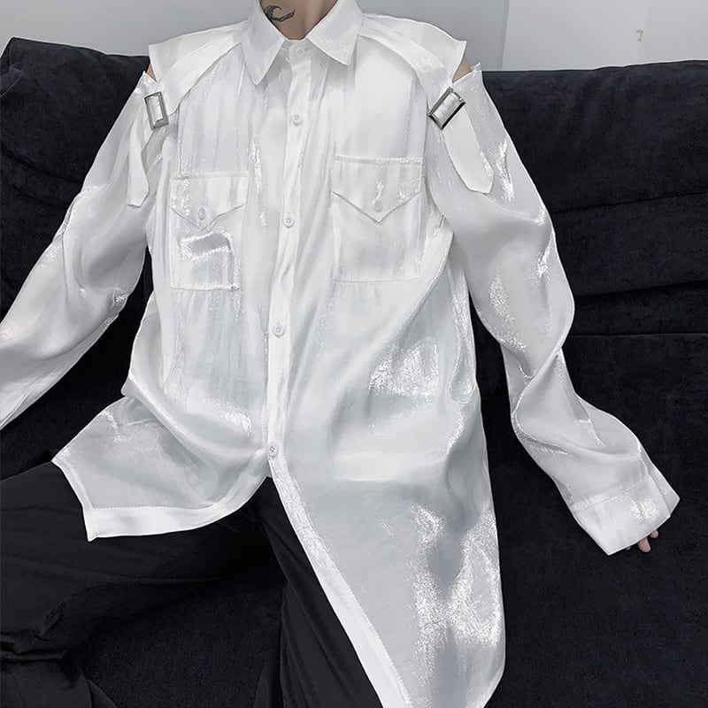 [Youth Series]★Shirt★ Tops 2color Plain Simple American Sleeve Satin Fashion