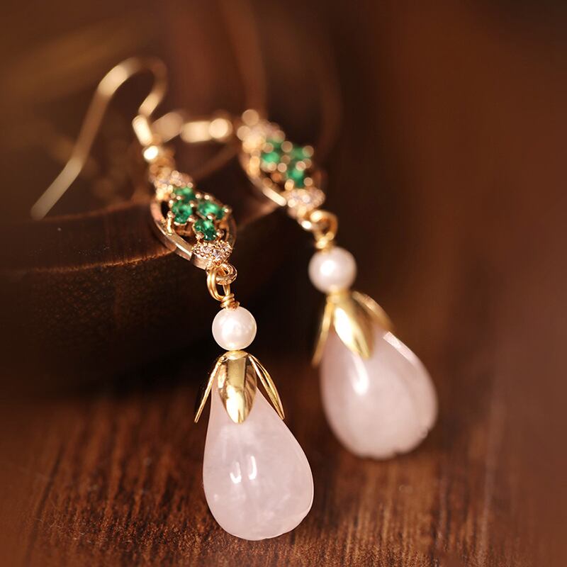 [Ma series] ★China style earrings★ 2color earrings pair ladies temperament enhancement accessory white pink white magnolia