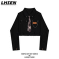 Load image into Gallery viewer, [LHSEN Series]★Shirt with tie★ Long sleeve shirt with chain Short length Plaid pattern Stylish Black
