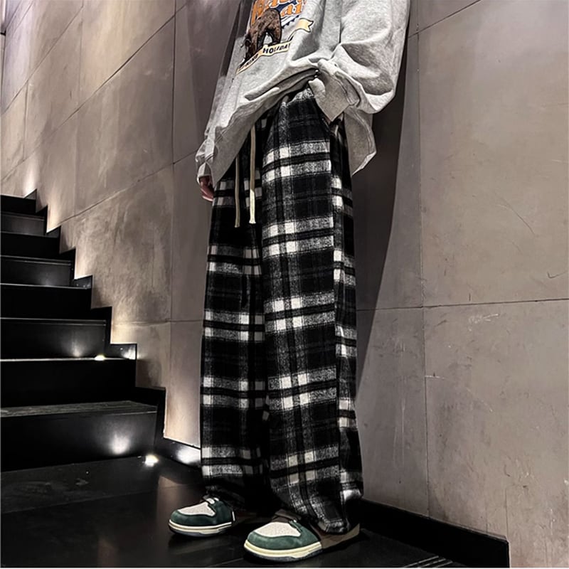 [JIARONG Series] ★Casual Pants★ 3color Bottoms Trousers Unisex Men's Plaid Pattern Large Size Black Green