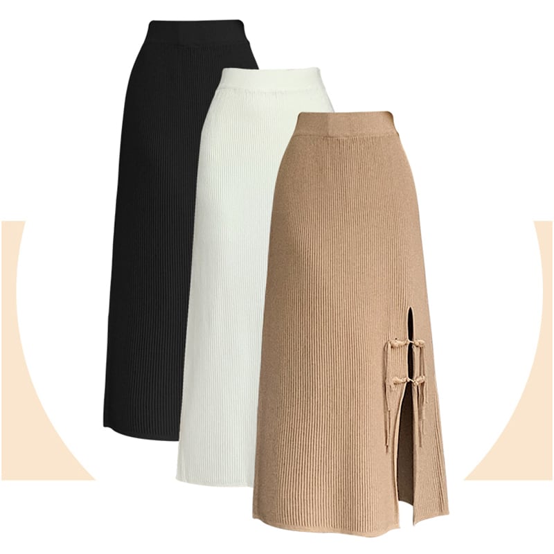 [CHAOSHAN series] ★Knit skirt★ 3color bottoms slit slimming easy to match black beige brown