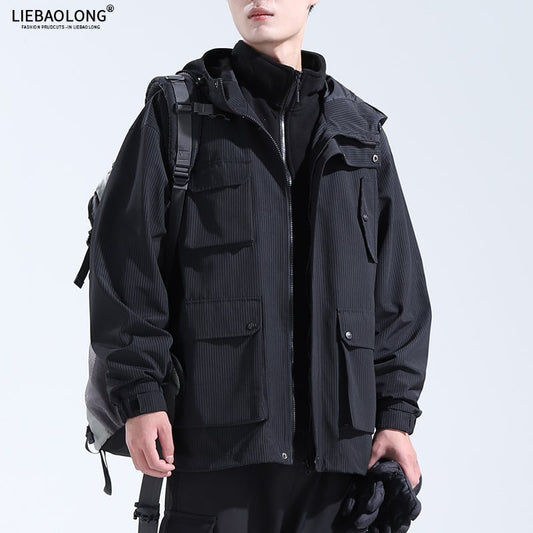 [Lion Leopard Series] ★Winter Coat★ Waterproof Outer jacket (water repellent) + Inner outerwear Large size M-7L Unisex Men's Vertical stripes