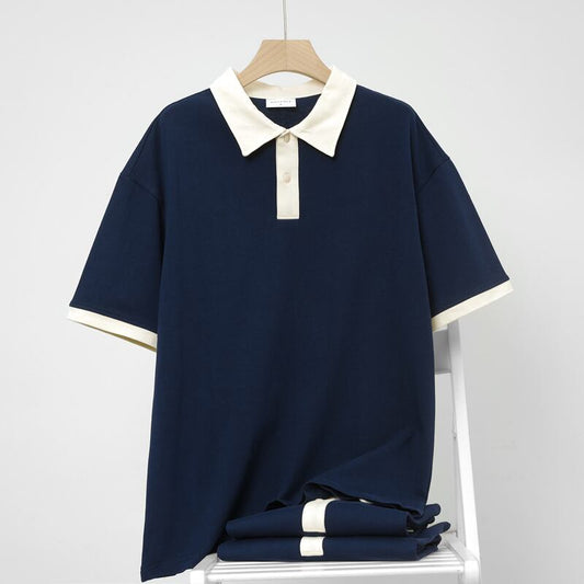 [Konamioka Series] ★POLO Shirt★ Tops Unisex Men's Color Scheme Casual Easy to Match Navy Blue