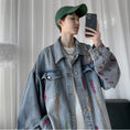 Load image into Gallery viewer, [YOULIN Series]★Denim jacket★ 2color outerwear unisex men's graffiti black blue
