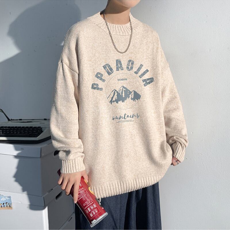 [Emperor Series] ★Sweater★ 4color Knit Tops Snowy Mountain Unisex Men's Large Size Casual