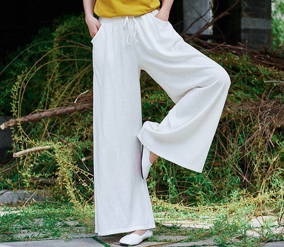 3color Chinese Style Gaucho Pants Wind Pants Bottoms Long Length High Waist Elastic Waist