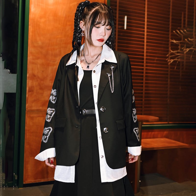 [Kokaisha --- Butterfly Effect Series] ★Blazer★ Outerwear SML Spring Clothes Easy to match Black Black Unique